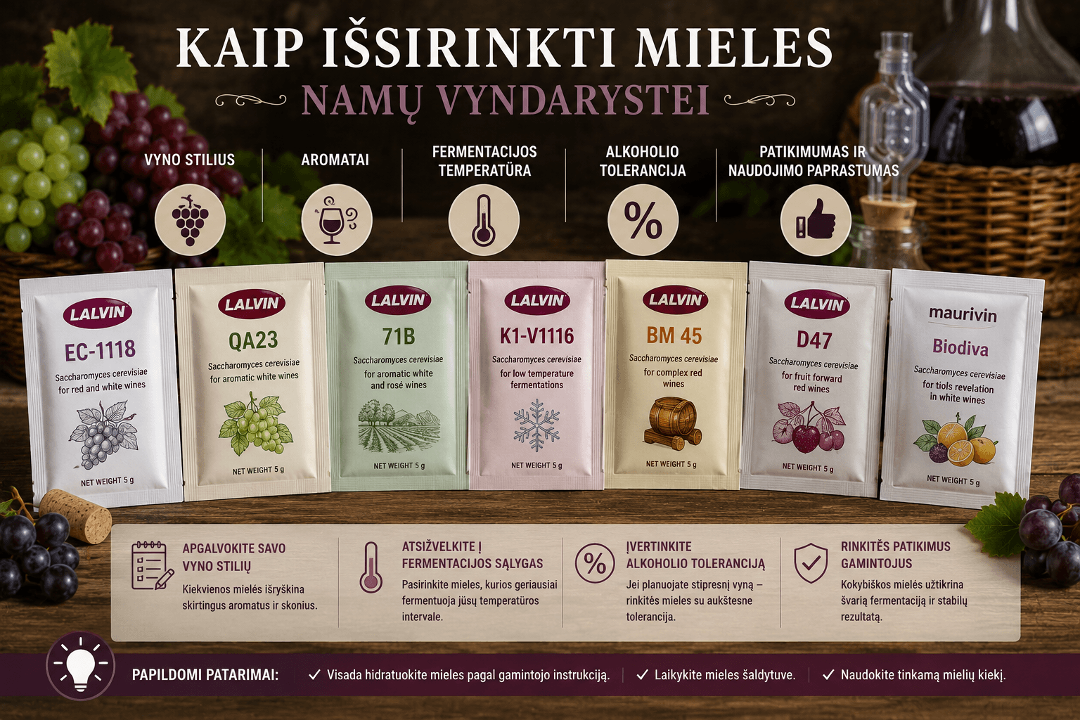 Kaip išsirinkti mieles namų vyndarystei